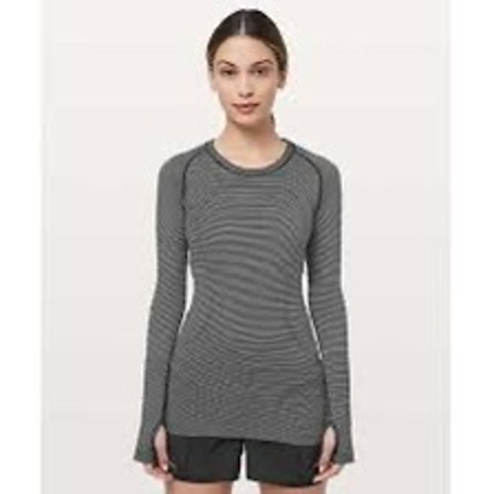 LULULEMON Swiftly Tech Long Sleeve Crew Tempo Stripe Black White Shirt Top Sz 6